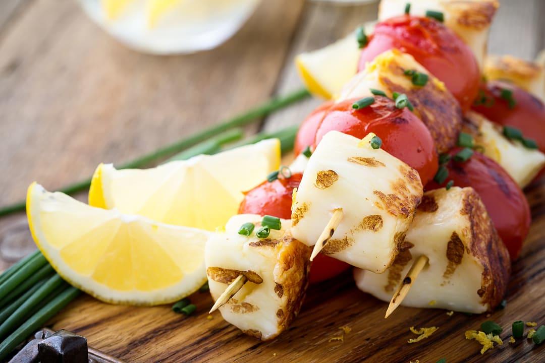 Pan-fried cheese.