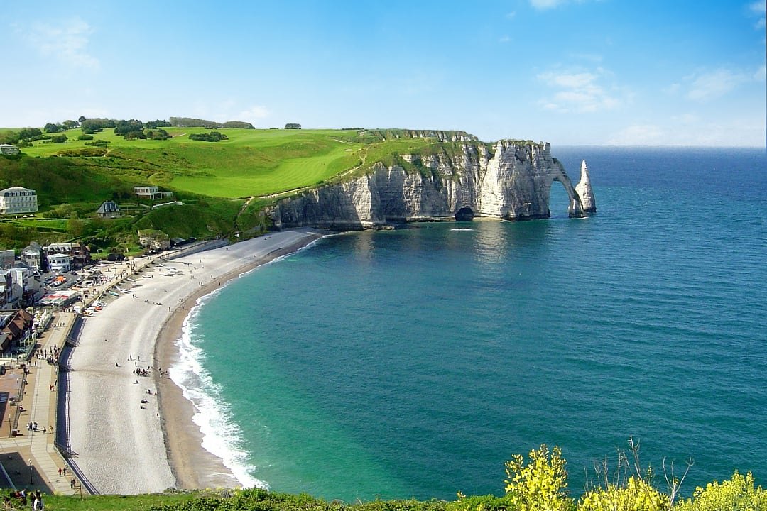 The white cliffs of Étretat on the Normandy Coast.