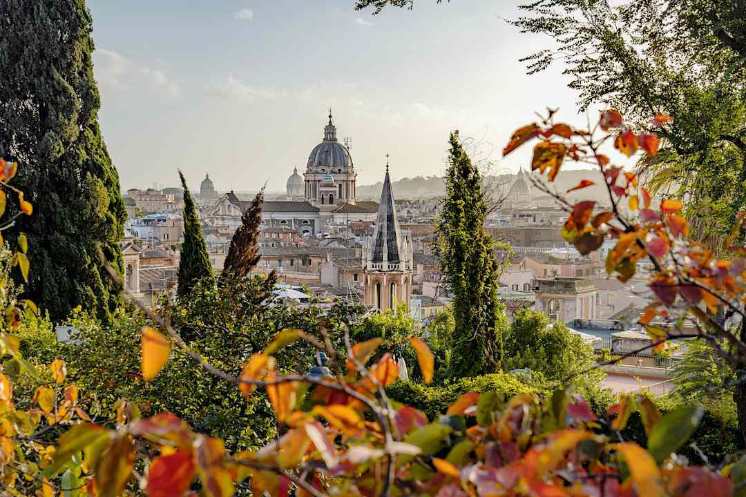 View of St Peters from the Pincio hill, Rome.