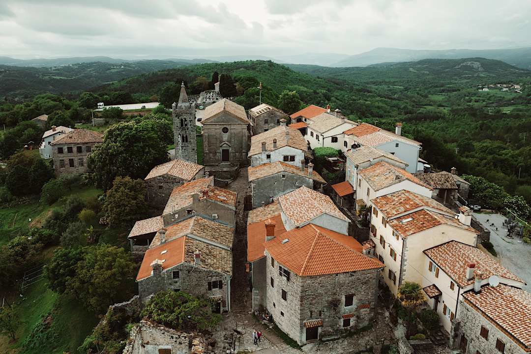 Aerial view of Hum, known as the smallest town in the world