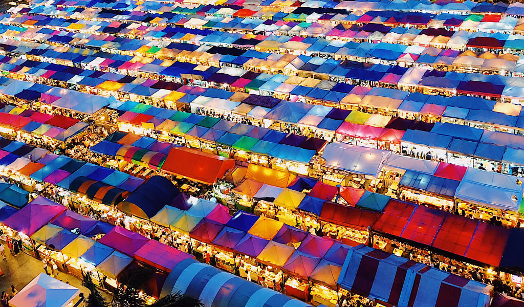 Rows and rows of night market stalls