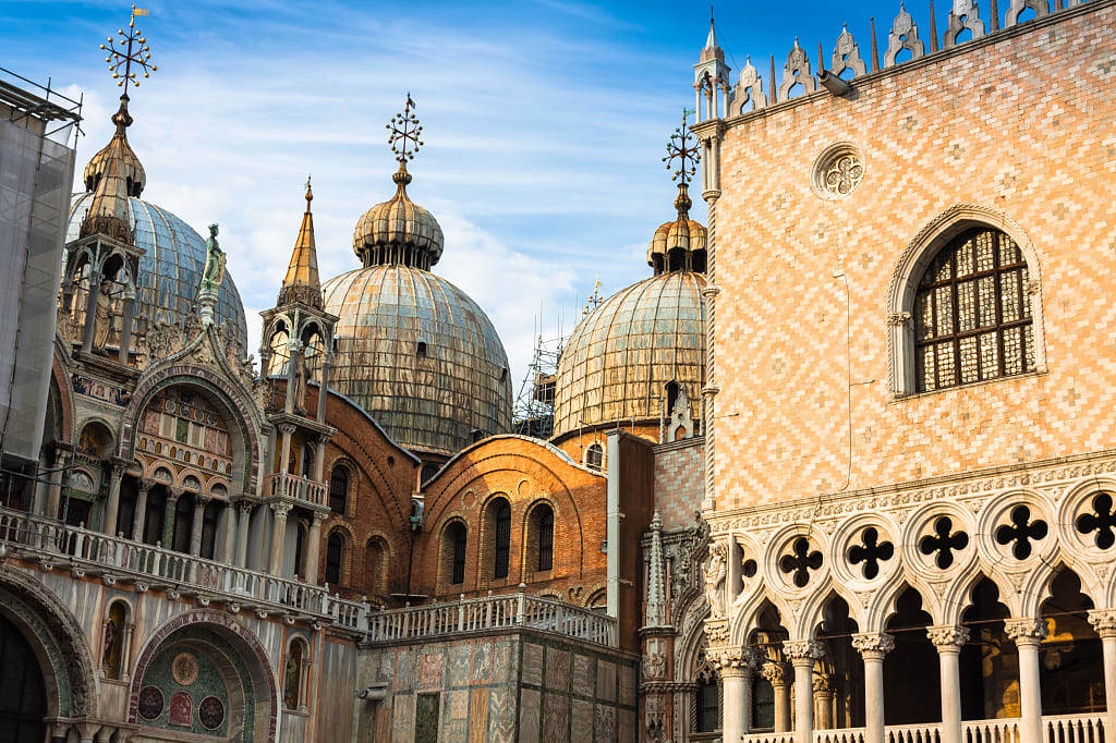 Architecture of San Marco Basilica and Doge's Palace in Venice