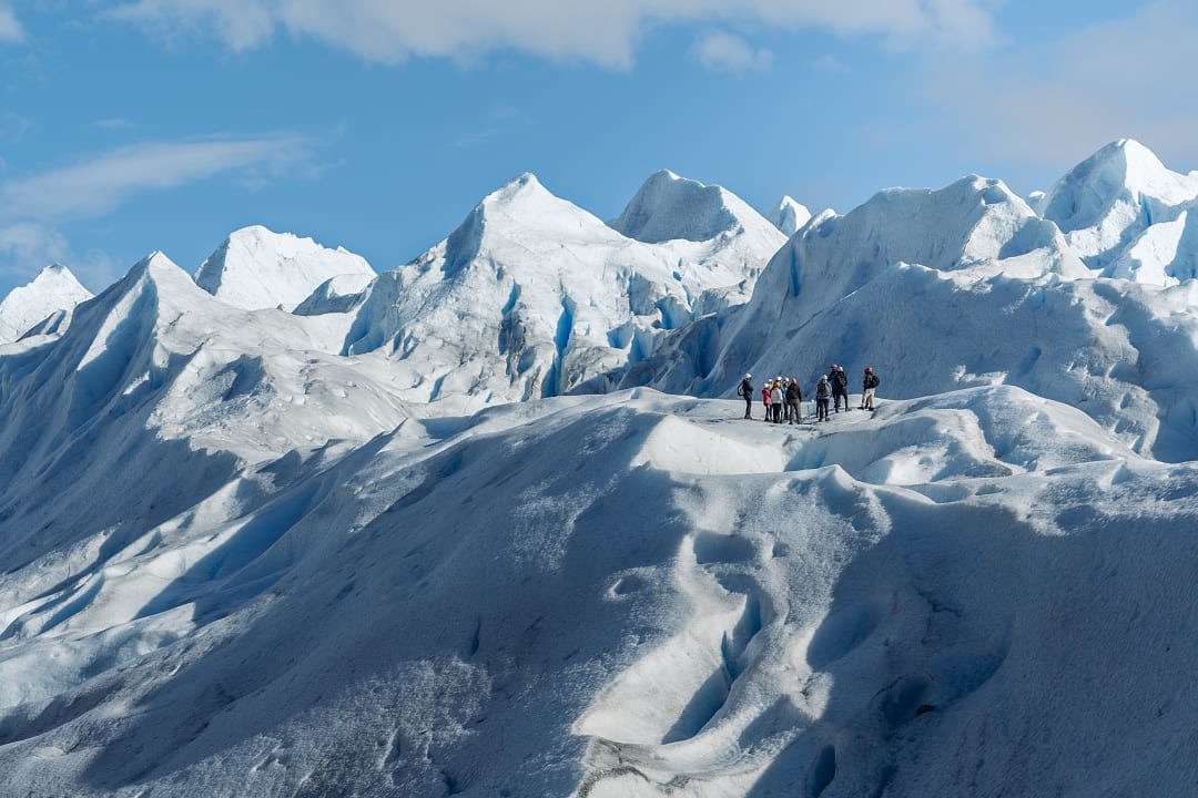 Hikers on Perito Moreno Glacier in El Calafate, Patagonia
