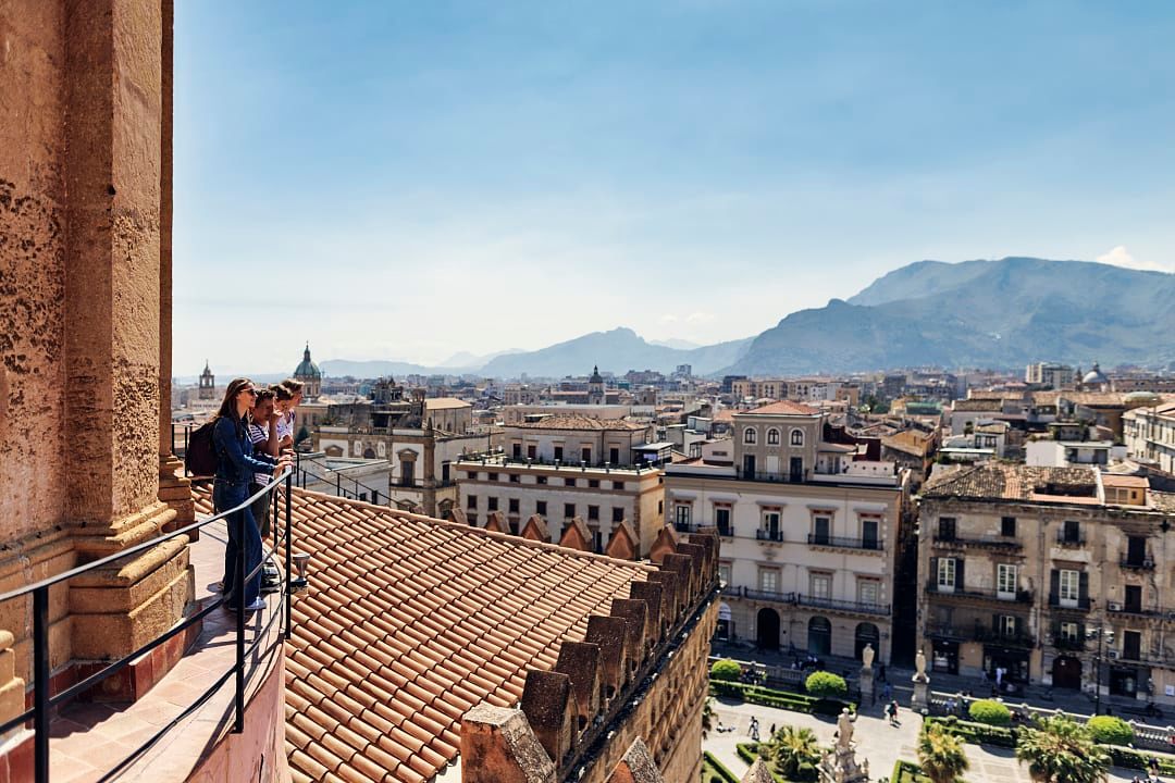 Family on vacation in Palermo, Sicily