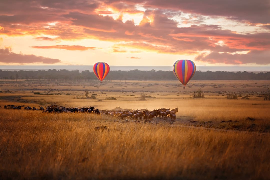 hot air balloon over Masai Mara in Kenya