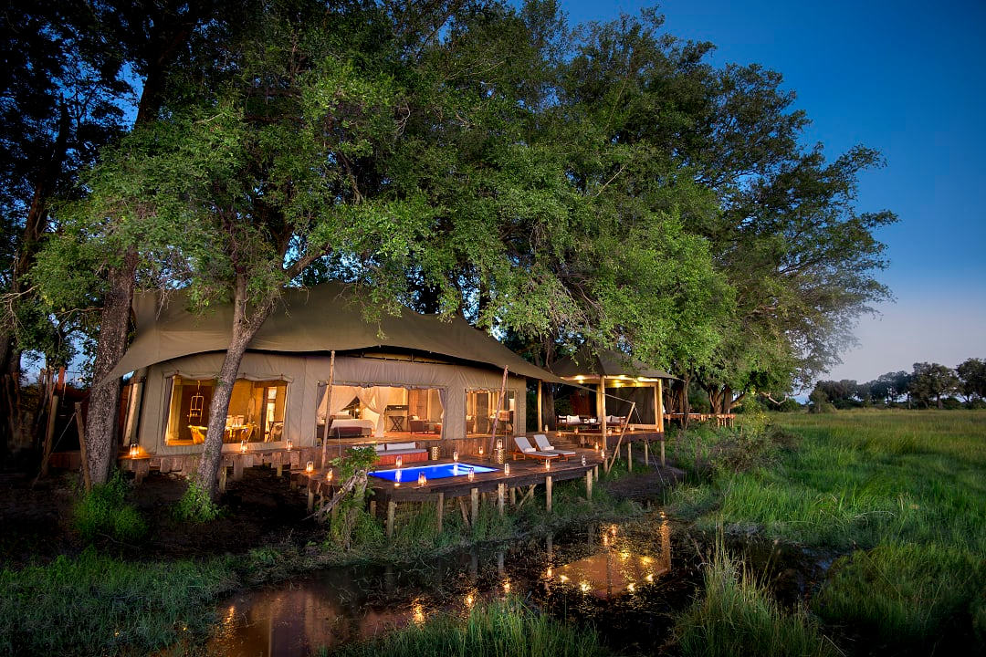 Luxury Duba Plains guest tent in the Okavango Delta, Botswana.