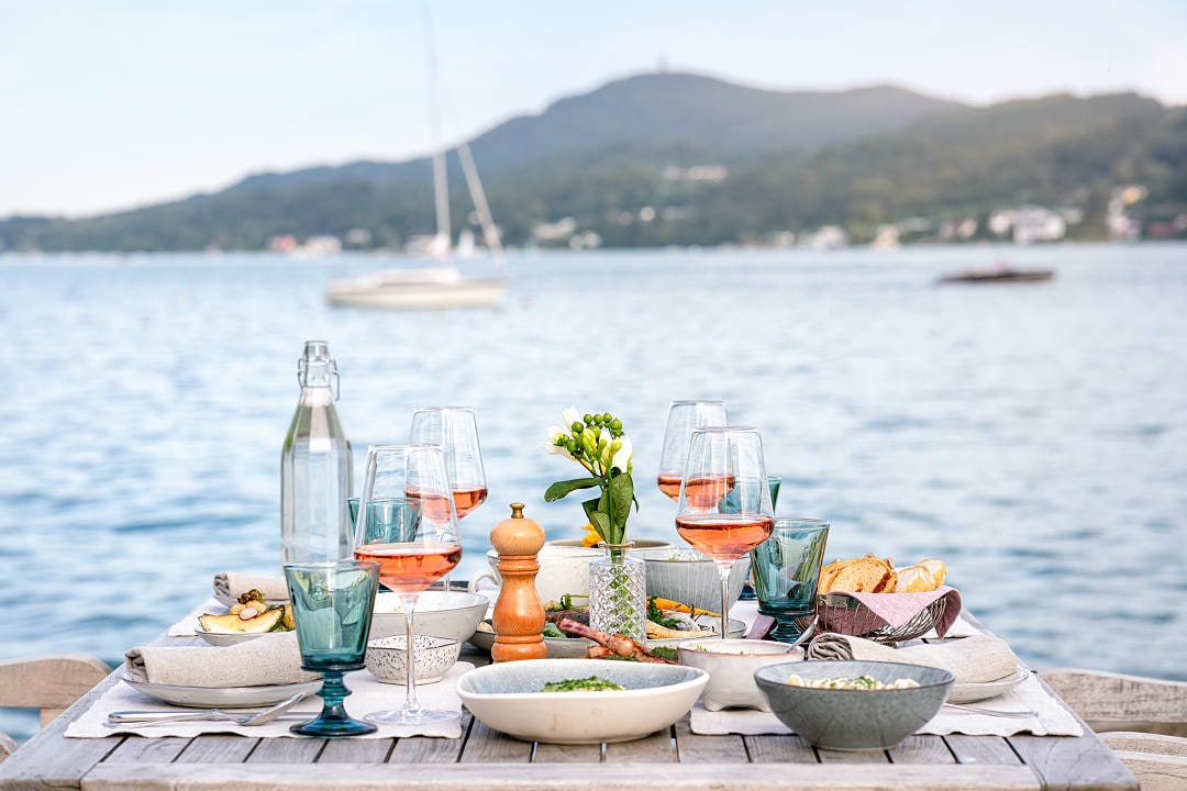 Dinner by the lake in Velden am Wörthersee in the Carinthia region of Austria