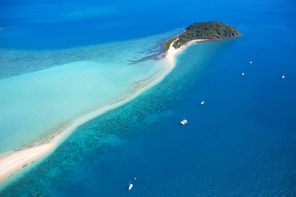 Aerial view of the Great Barrier Reed in Little Island Australia.