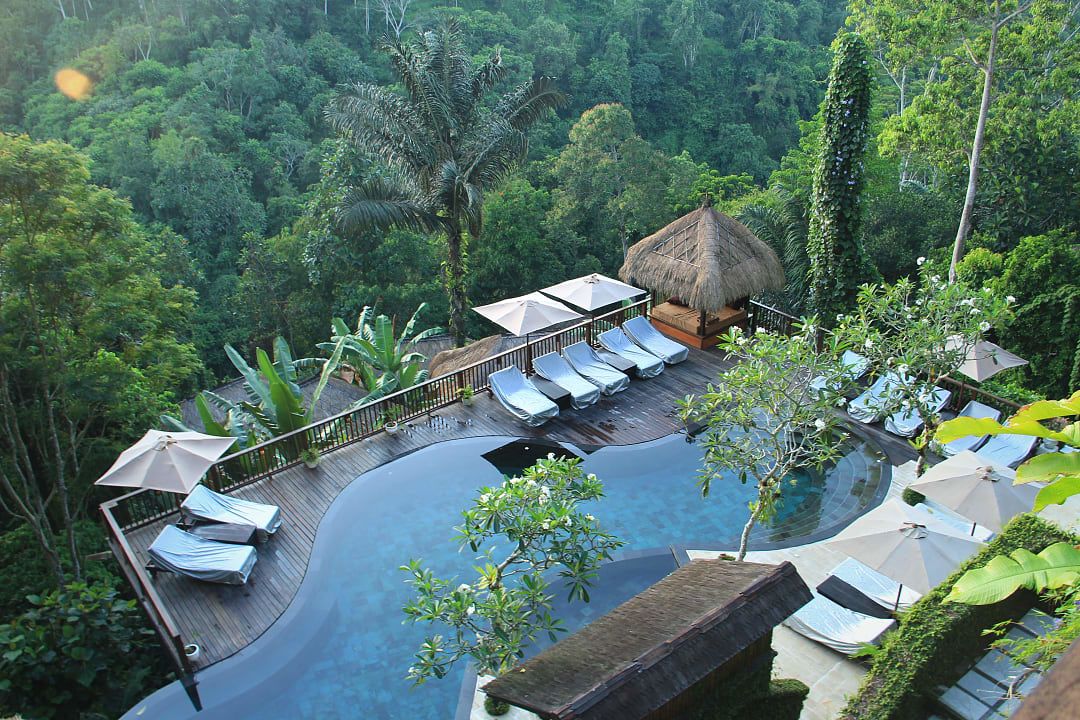 Luxury resort in the verdant forests of Bali. 