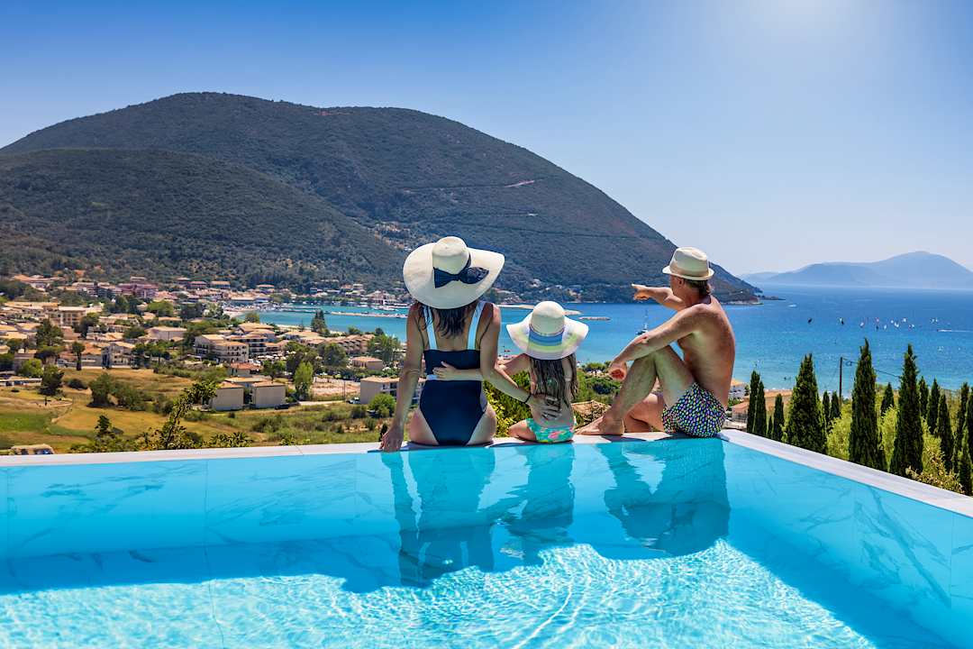 A family enjoys a view in Greece