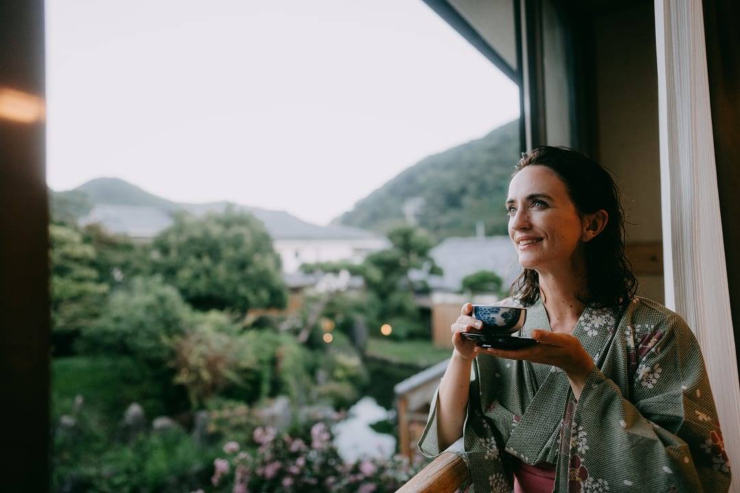 Breathtaking window view from a serene, upscale Airbnb in Japan.