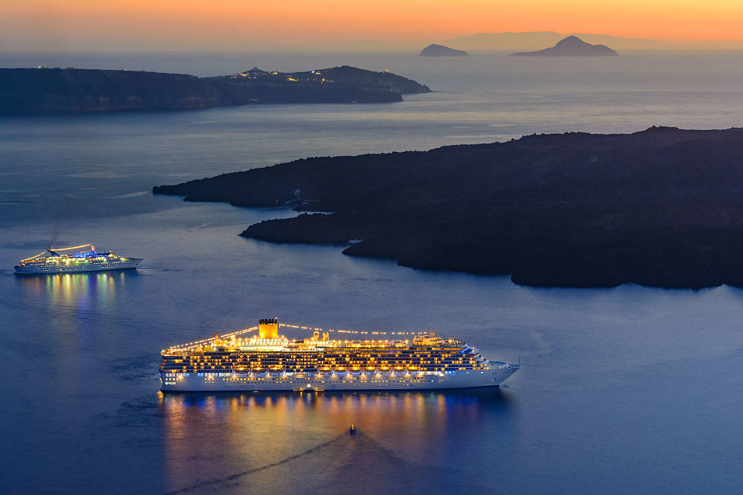 Cruise ship off the coast of Santorini, Greece