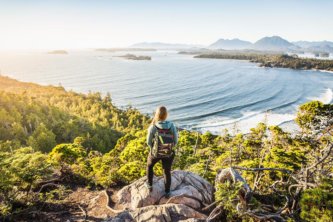 Hiker in Pacific Rim National Park Reserve in Tofino, Canada