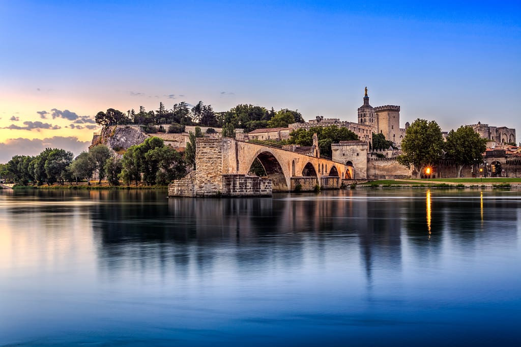 Pont Saint Bénézet bridge with Popes Palace in Avignon, France