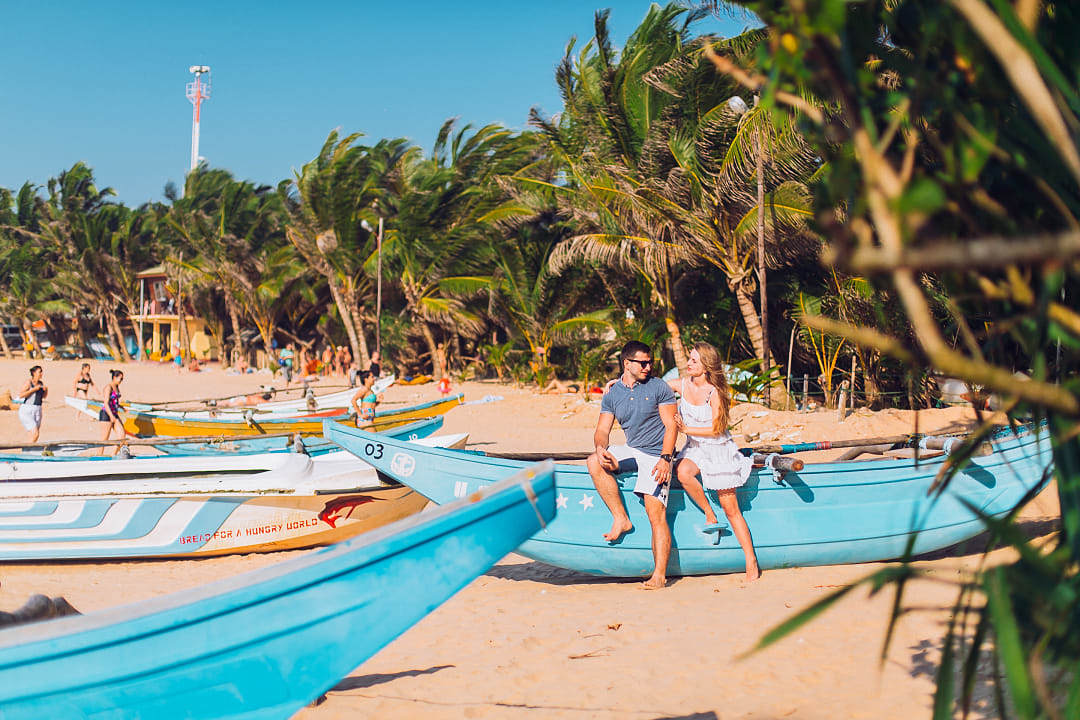 Couple at a tropical beach in Sri Lanka