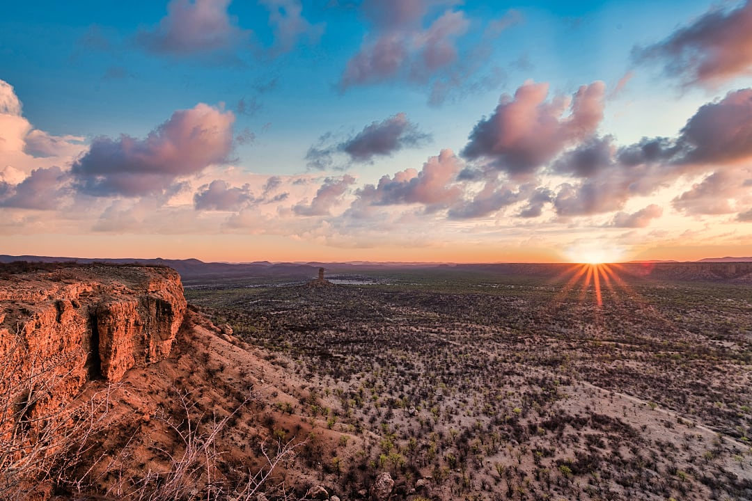View from Vingerklip Rock Mountain at sunset, Damaraland, Namibia