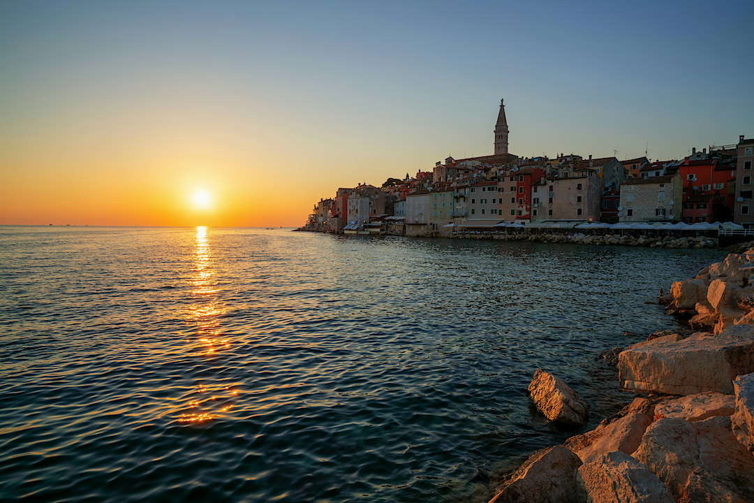 Sunsetting of the coast in Rovinj, Croatia