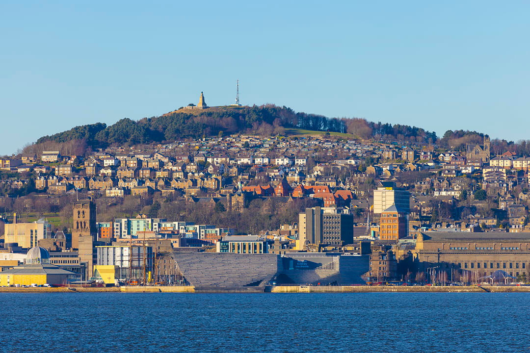 Dundee cityscape with V&A Museum in Scotland