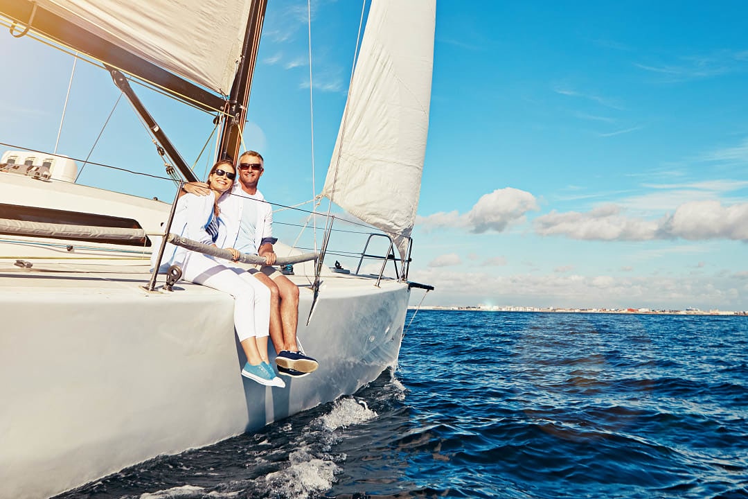 Senior couple sailing on the sea of Greece