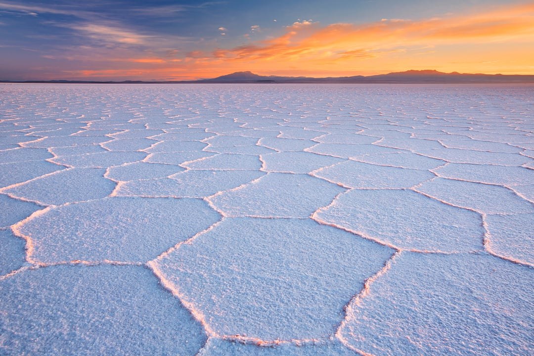 Snow white salt crystals of Salar de Uyuni in Bolivia