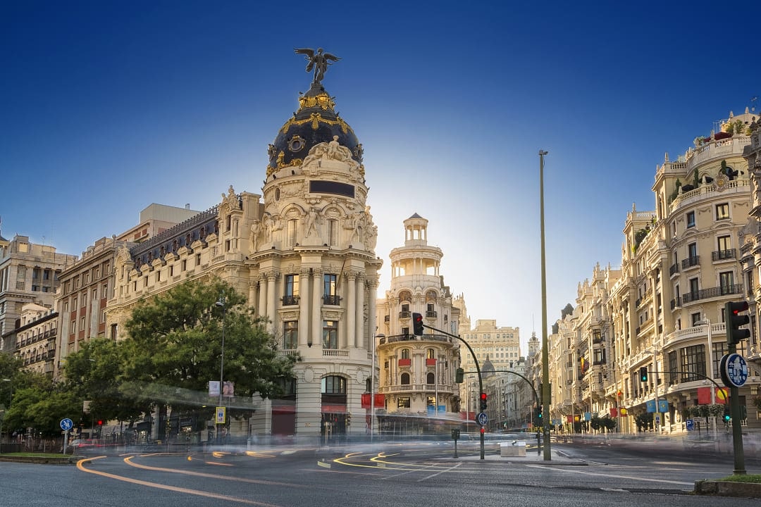 Grand Via in Madrid, Spain.