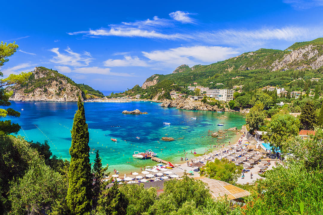 Paleokastritsa Beach on Corfu island, Greece