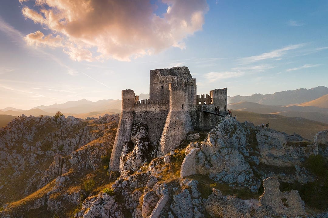 Medieval Castle Rocca Calascio at sunset in Abruzzo, Italy