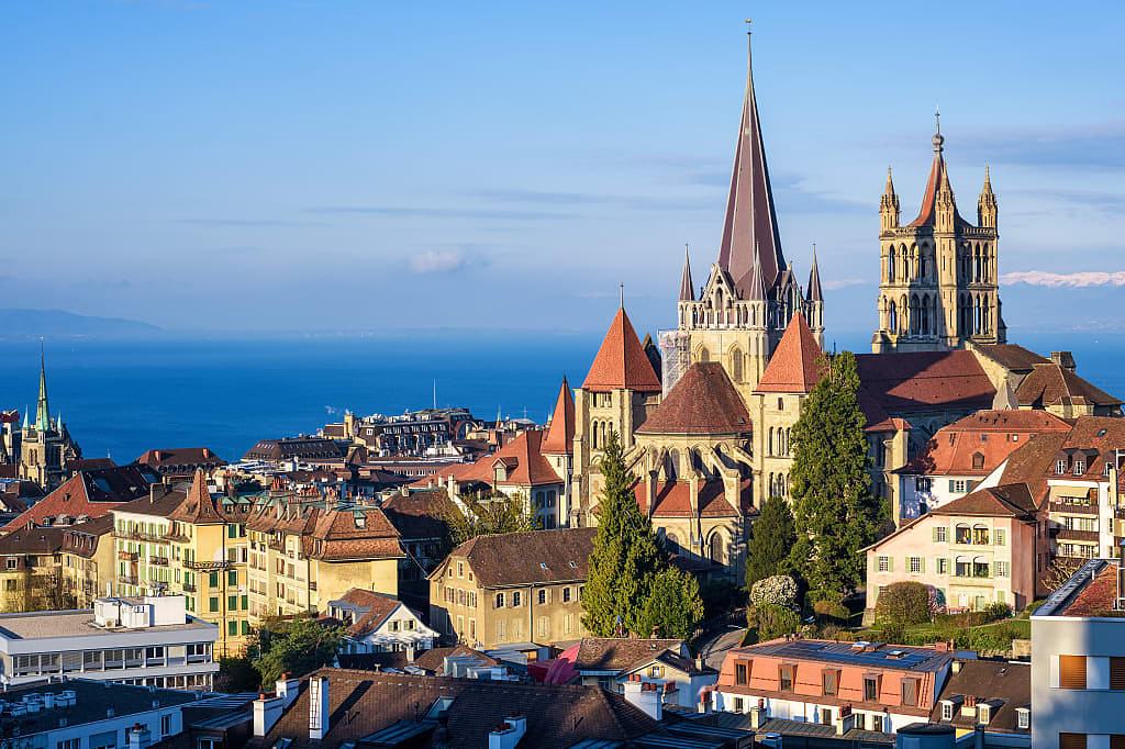 View of the city and the Cathedral of Lausanne, Switzerland