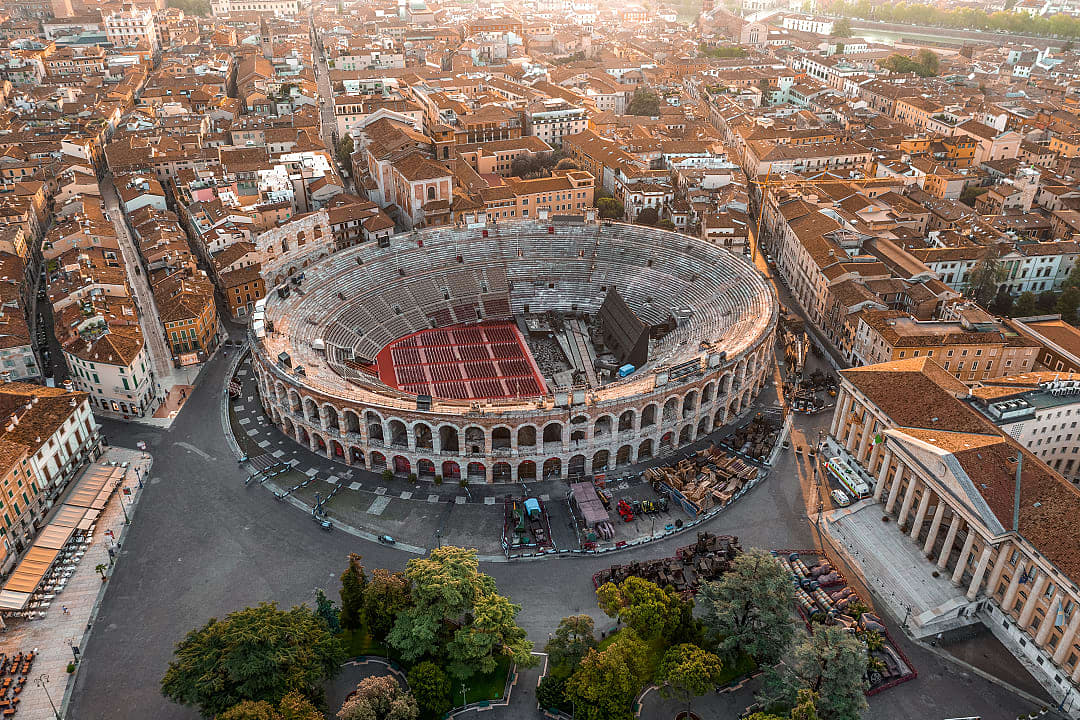 Aerial view of the Arena di Verona in Verona