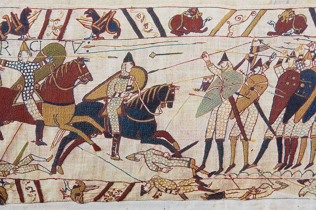 Tapestry depicting the Norman invasion of England in the 11th century