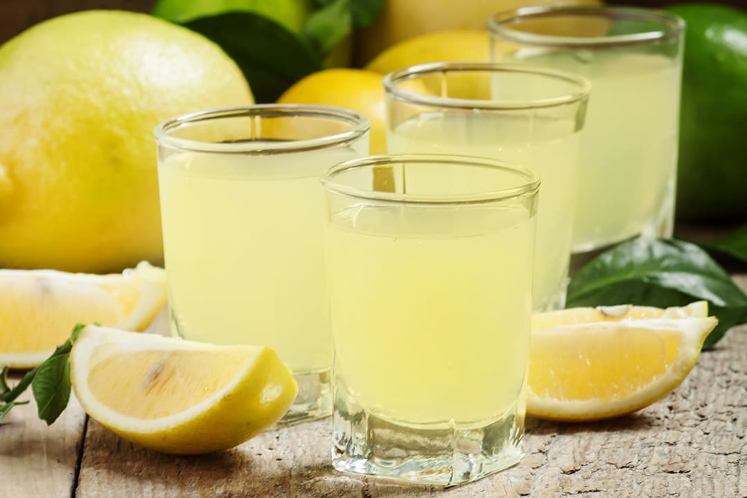 Limoncello drink served in Sorrento, Italy