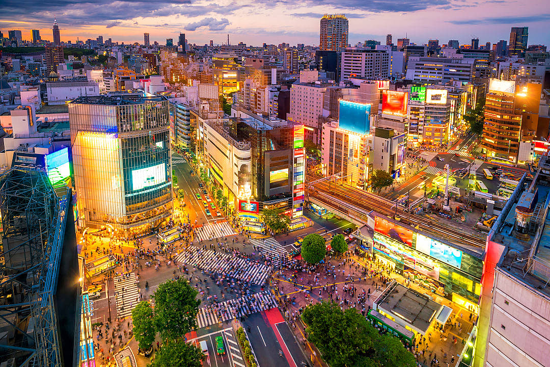 Shibuya Crossing in the Ginza District of Tokyo, Japan