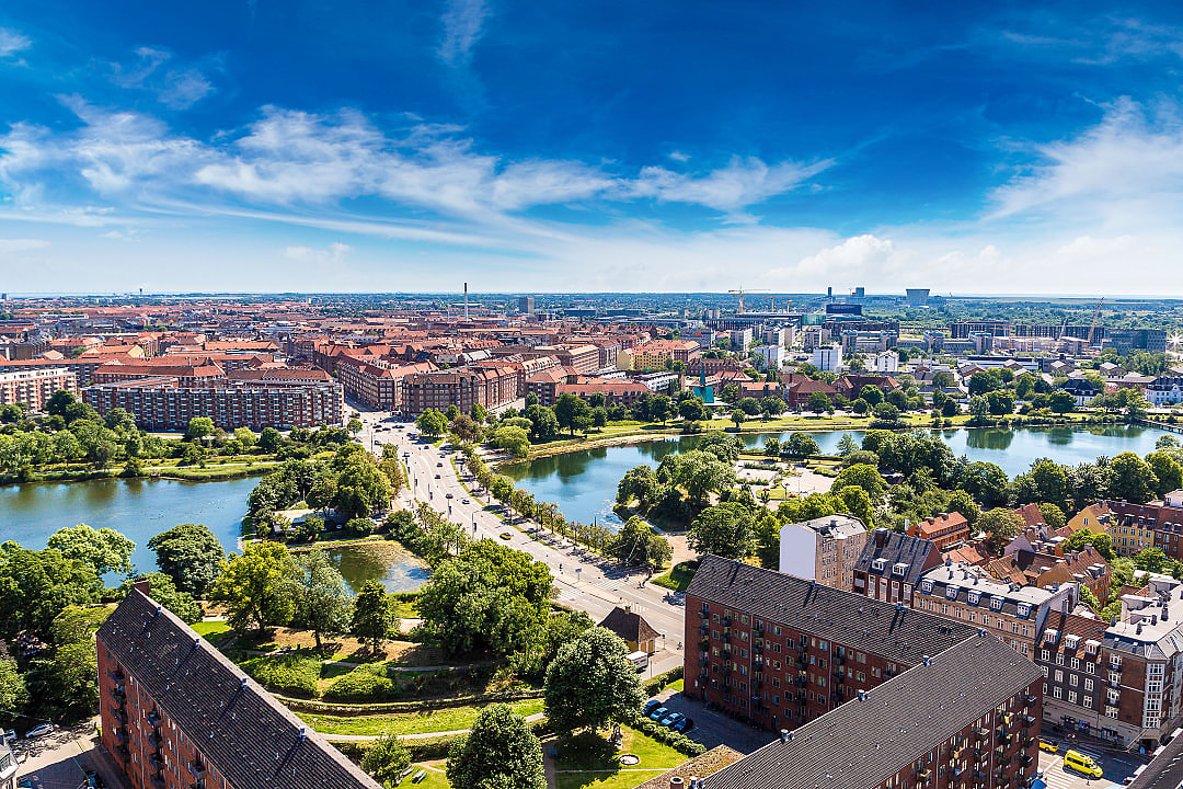 Aerial view of road in Copenhagen, Denmark