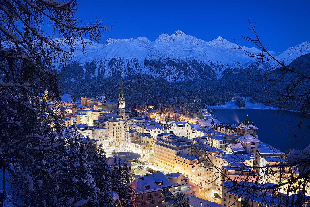 St Moritz town at night