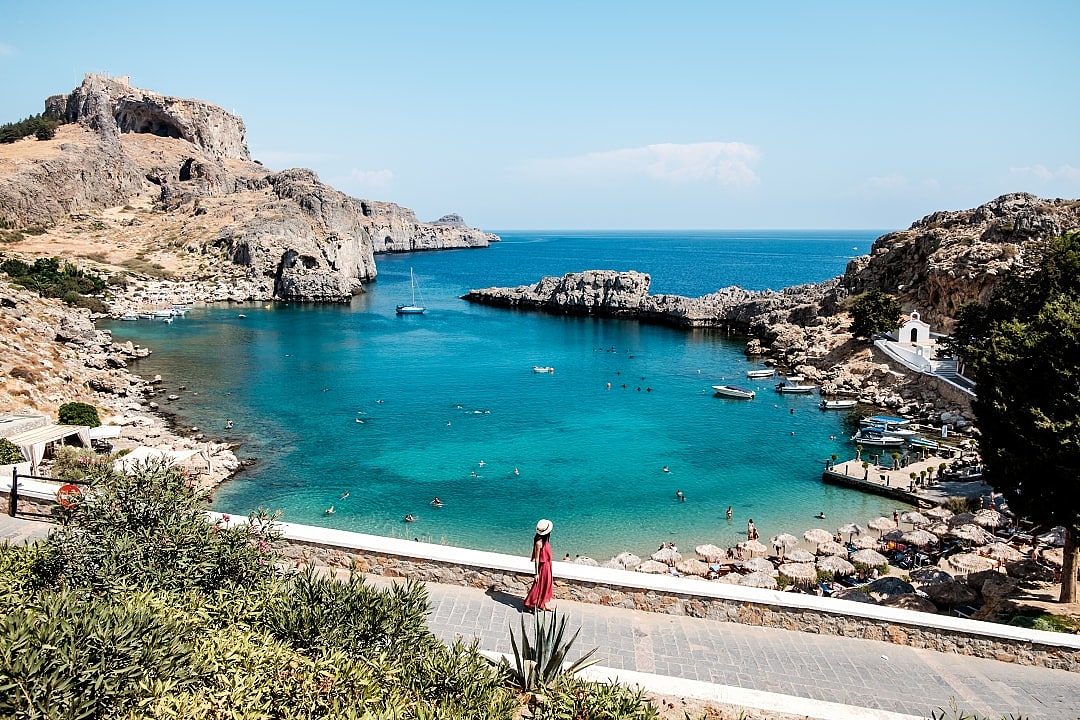Saint Paul's Bay in Lindos, Greece.