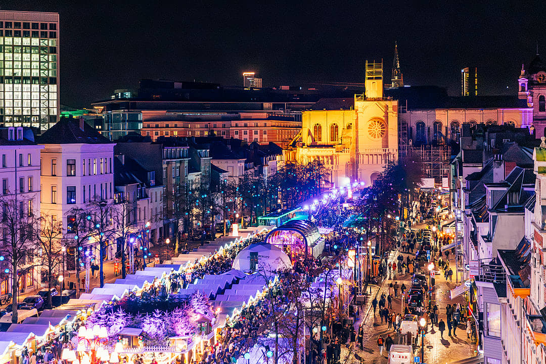 A Christmas market in Sainte-Catherine, Belgium.