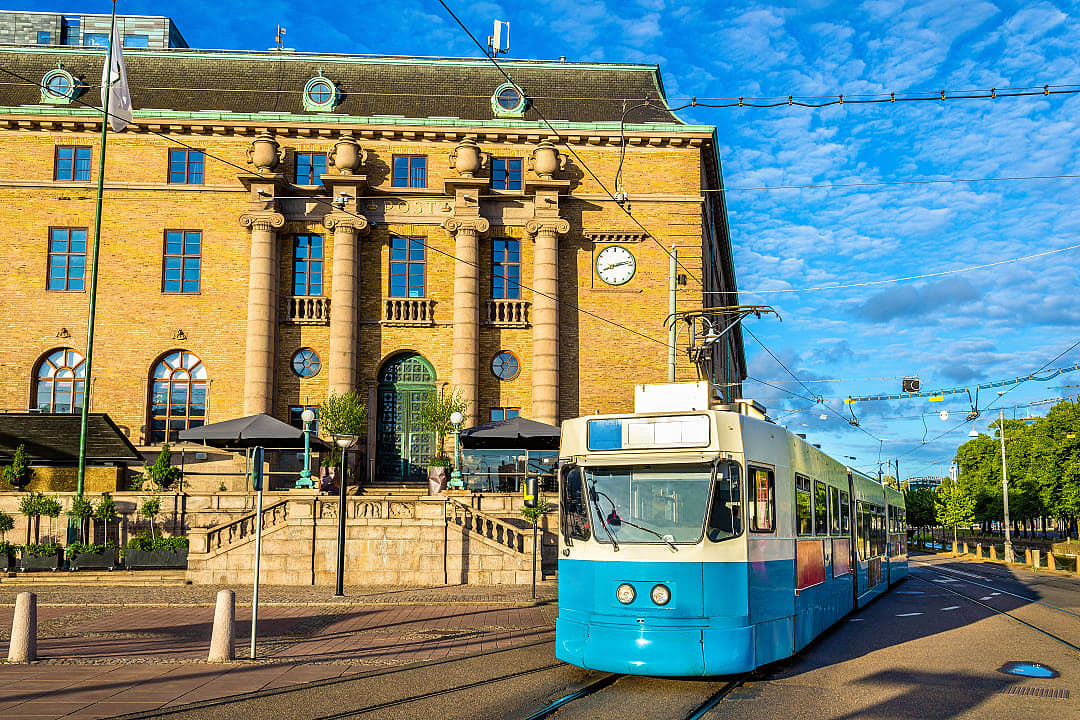 Tram on a street if Gothenburg in Sweden