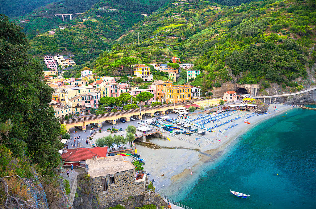 Monterosso town and beach from the Cinque Terre hiking trail