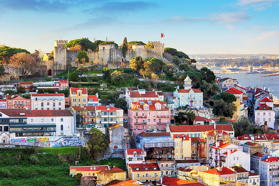 Sao Jorge castle on the hilltop in Lisbon, Portugal
