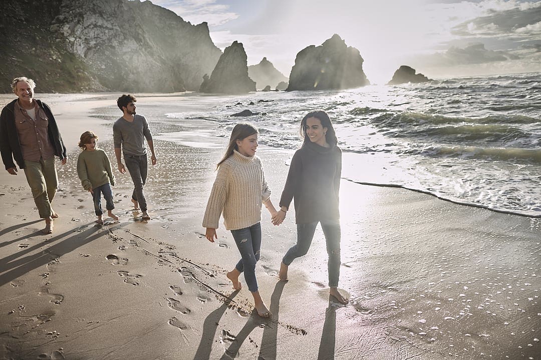 Family on a beach in Portugal
