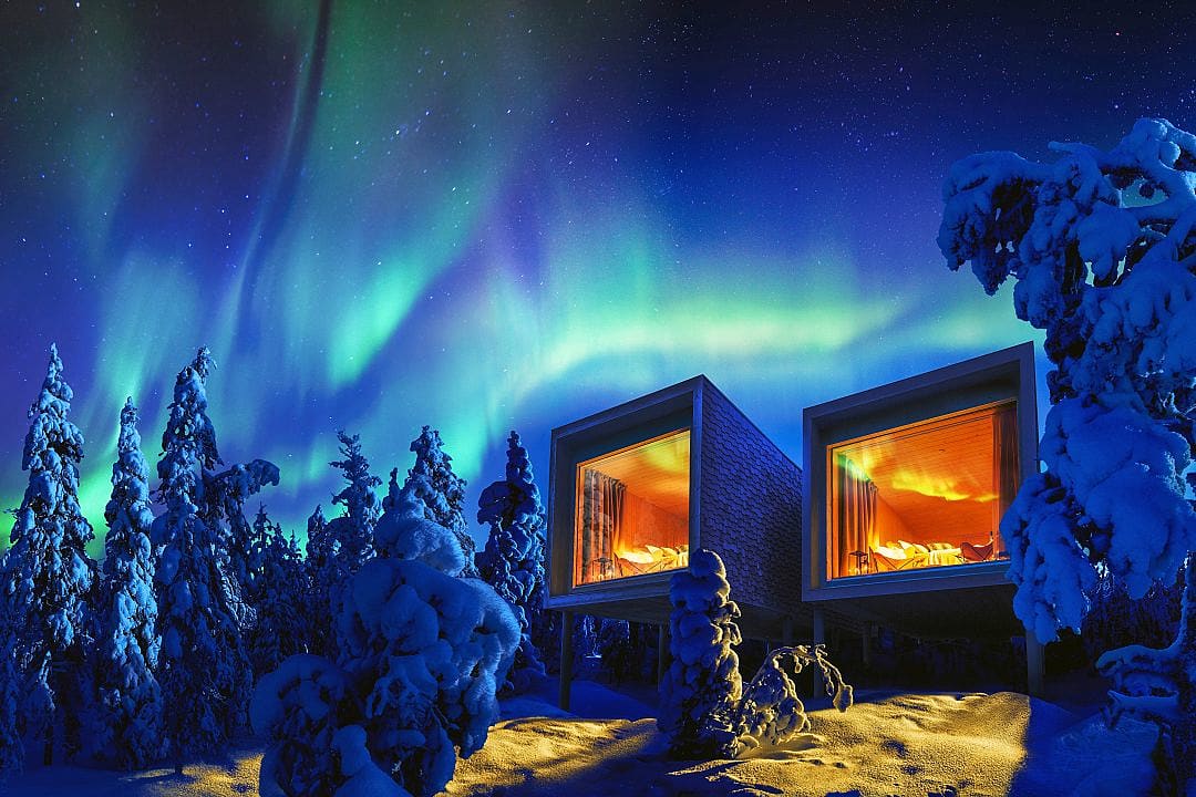 Northern lights over Arctic TreeHouse in Rovaniemi, Lapland, Finland