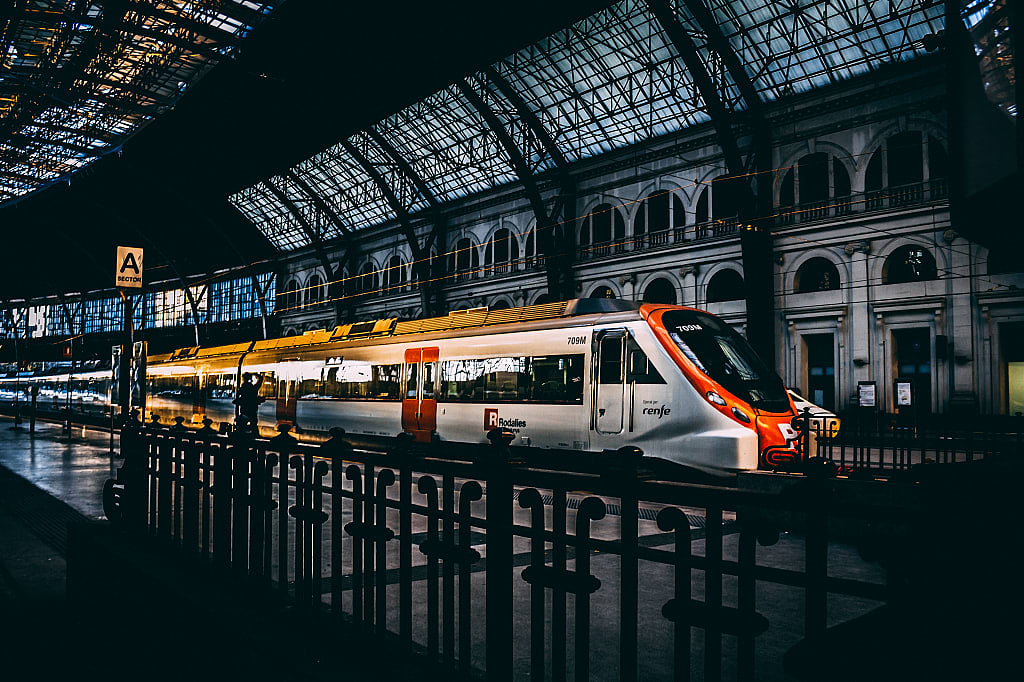 Train in the Barcelona train station. 