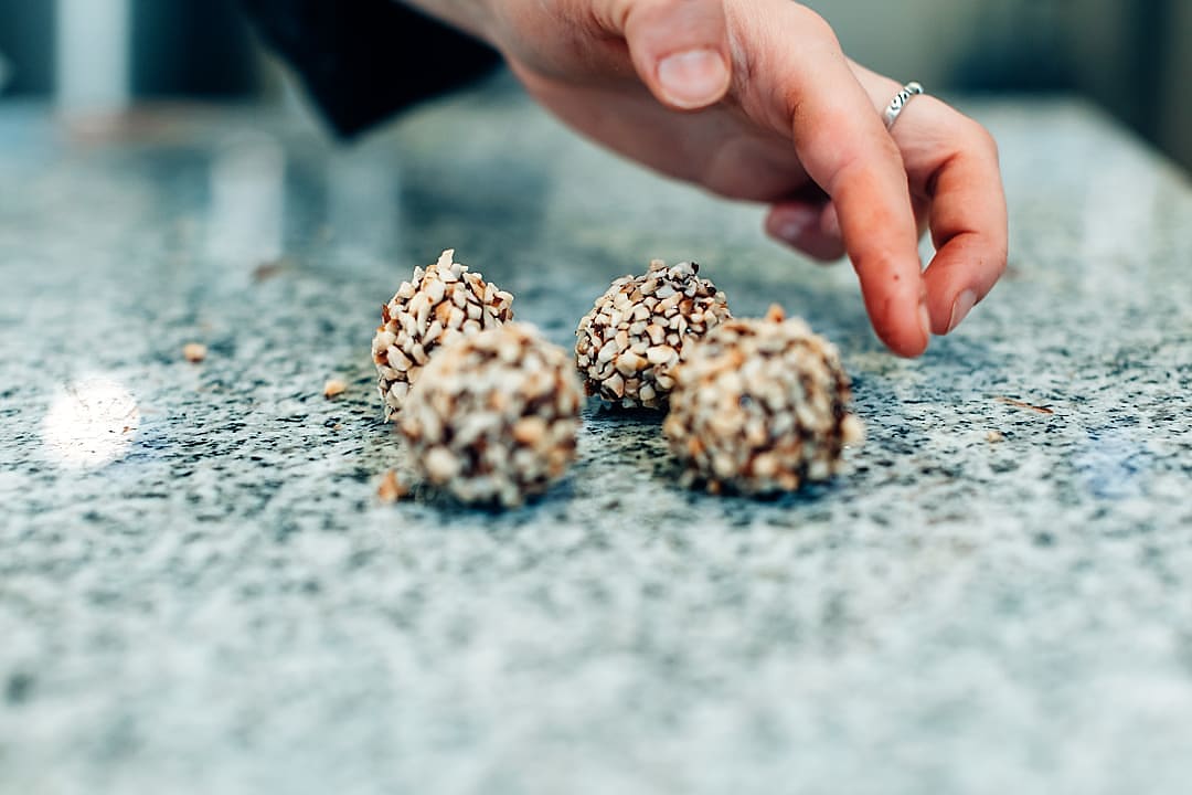 Pralines made during a chocolate workshop in Belgium.