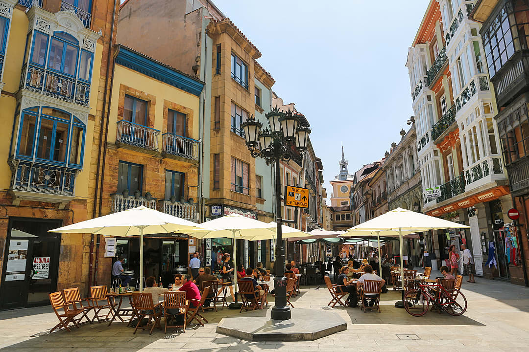 Lively plaza in Oviedo, Spain