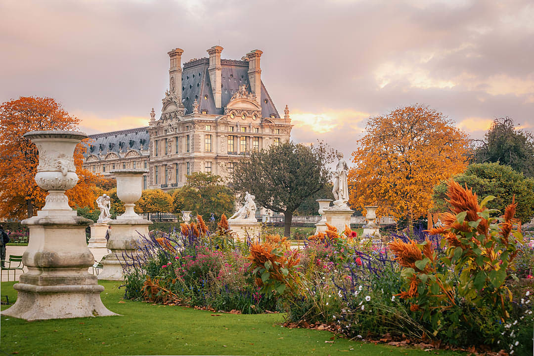 Autumn foliage at Jardin de Tuileries in Paris, France