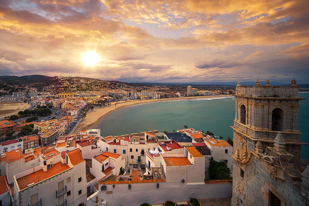 View on Peñiscola from the top of Pope Luna's castle in Valencia, Spain