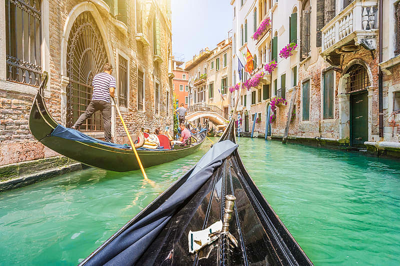 Gondola ride thru the canals of Venice, Italy.