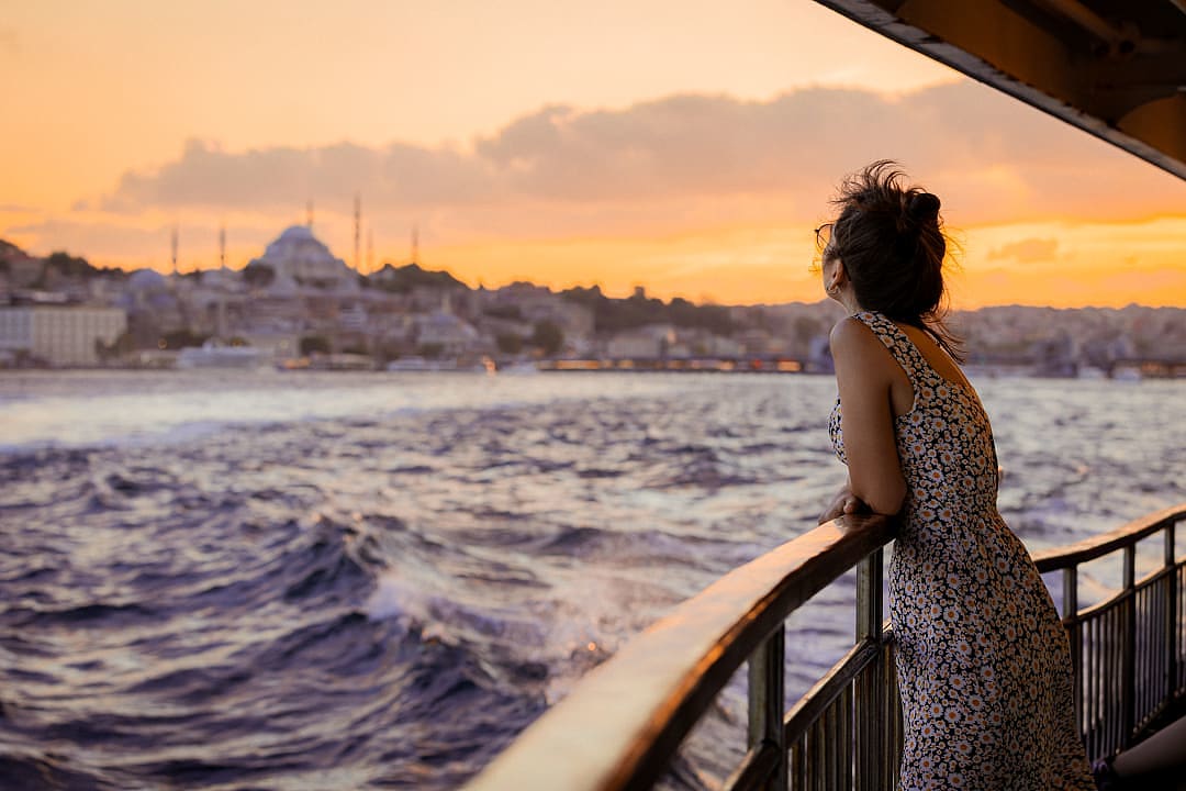 Ferry on the Mediterranean Sea in Istanbul, Turkey.