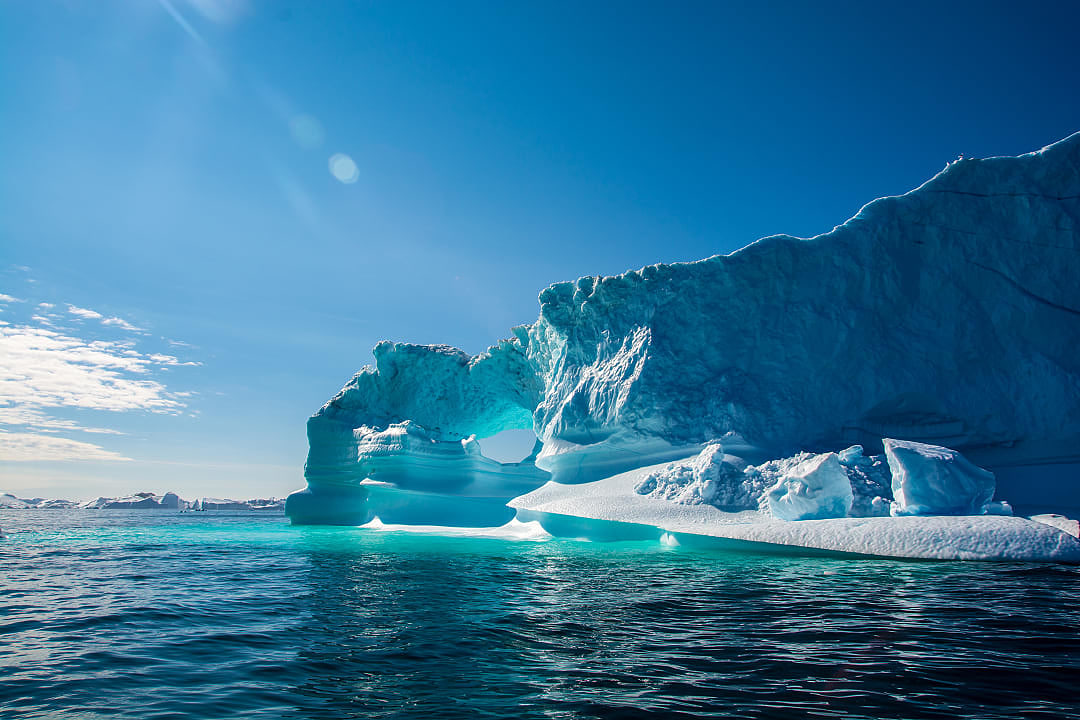 Landscape image of an iceberg in Greenland. 