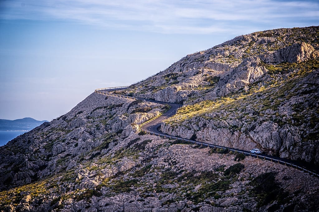 Drive up to Cap Formentor lighthouse in Mallorca, Spain.